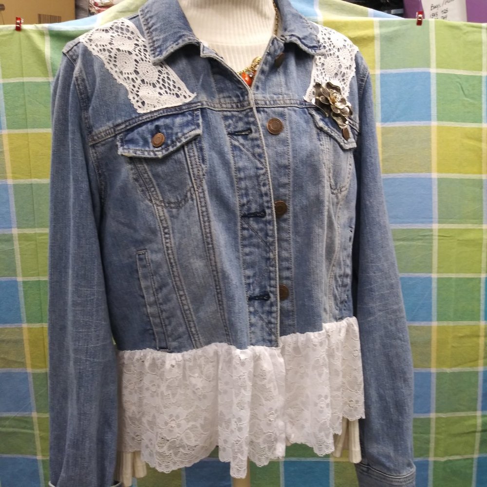 2188 Jeaniemade Size XXL American Eagle Upcycled Jean Jacket